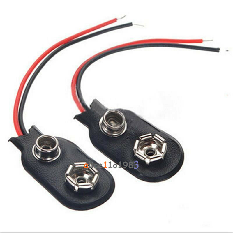 100Pcs Snap on 9V Battery Holder Clip Connector Hard Shell 10CM Cable Lead
