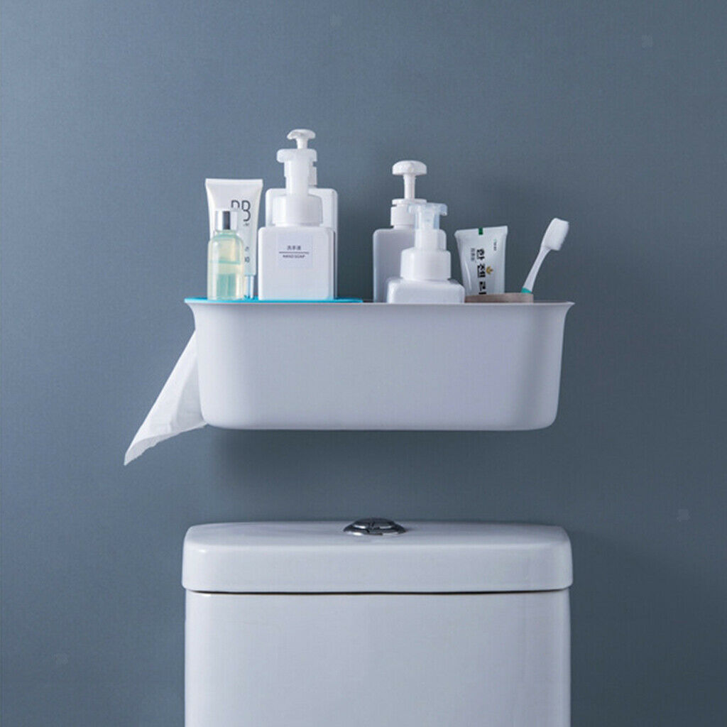 Wall Mounted Free Punching Bathroom Storage Rack Suction Cup Shelf Blue