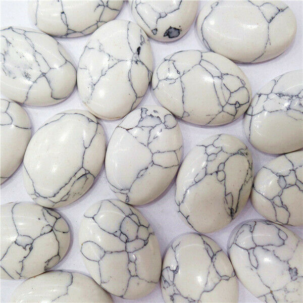 10Pcs 25x18x6mm Wholesale White Turquoise Oval Cab Cabochon Accessories HH7221