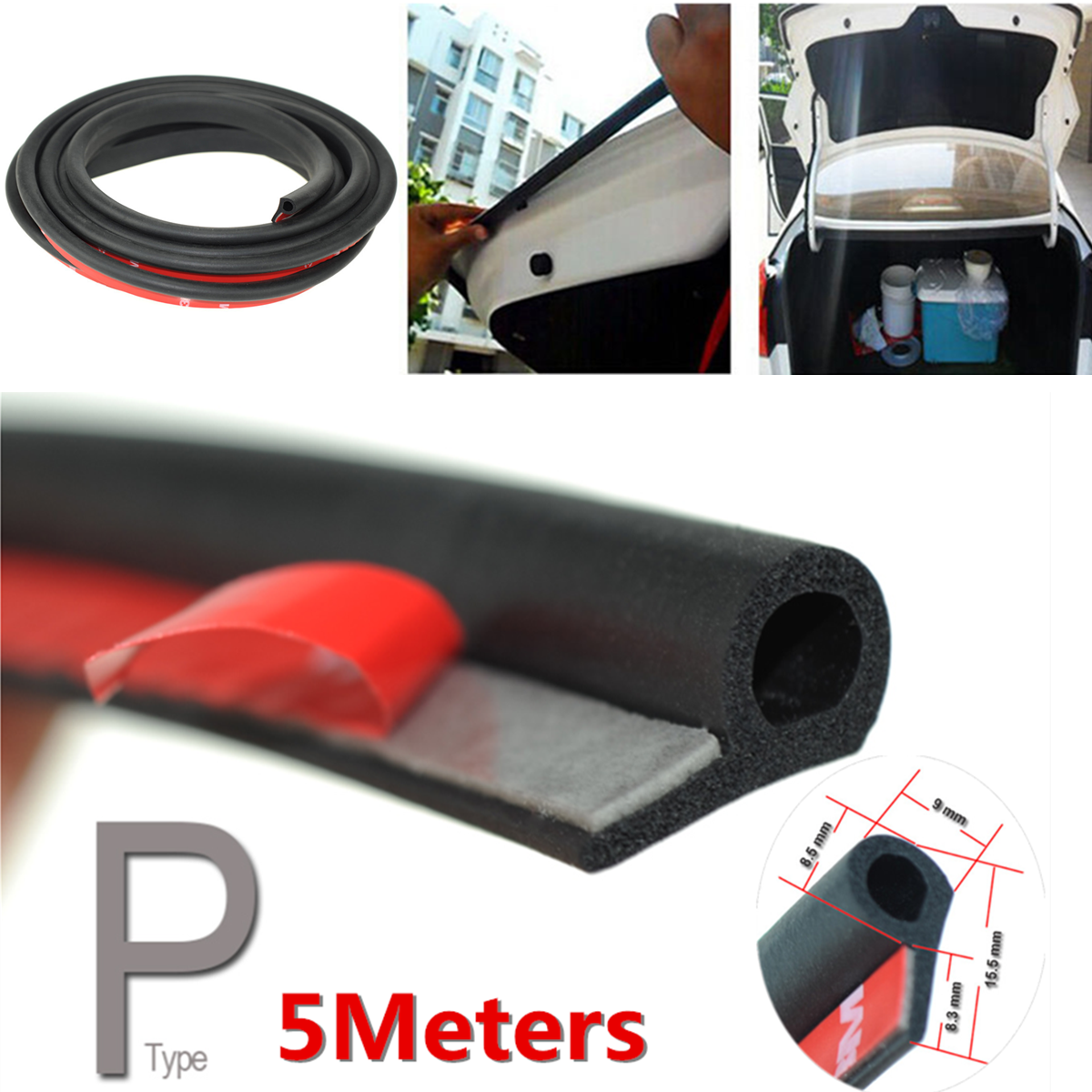 5M Rubber Small P Type Car Door Seal Strip Soundproof Sealing Strip Weatherstrip