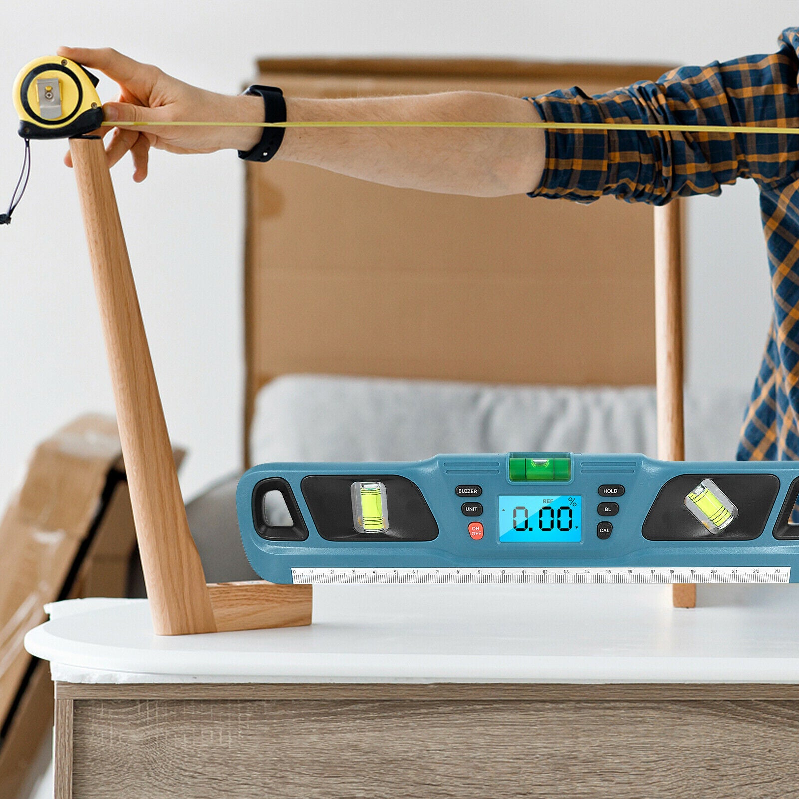 Long Electronic Level Inclinometer Vertical & Horizontal for Carpenter Blue