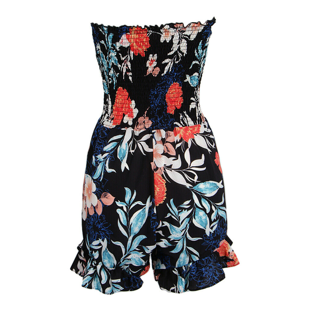 Women's Summer Floral Off Shoulder Sleeveless Casual Romper Jumpsuit L Black
