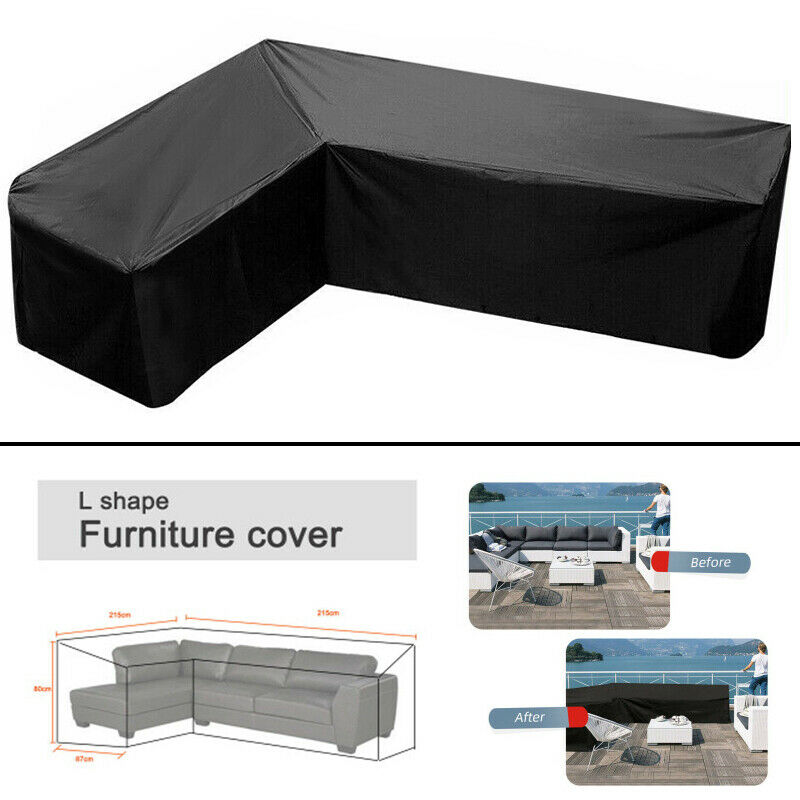 215x215cm L Shape Sofa Cover Patio Outdoor Garden Furniture Protector Black 210D