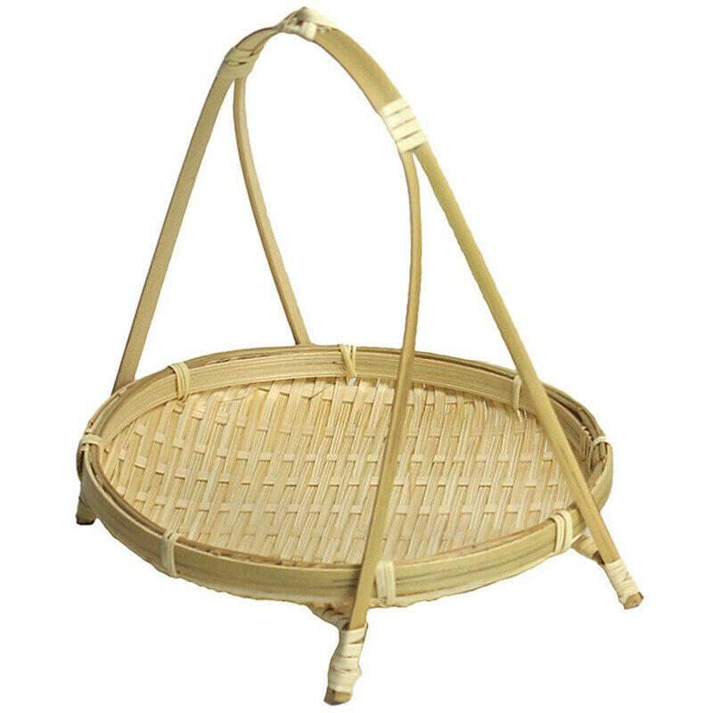 Bamboo Weaving St Baskets Tier Rack Wicker Fruit Bread Food Storage Kitchen DeY5