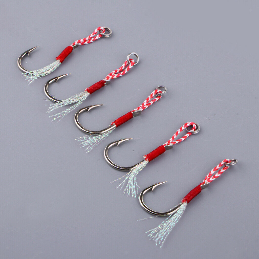 2X 5pcs Carbon Steel Assist Hooks Fishing Jig Hooks Live Baits Hooks 020