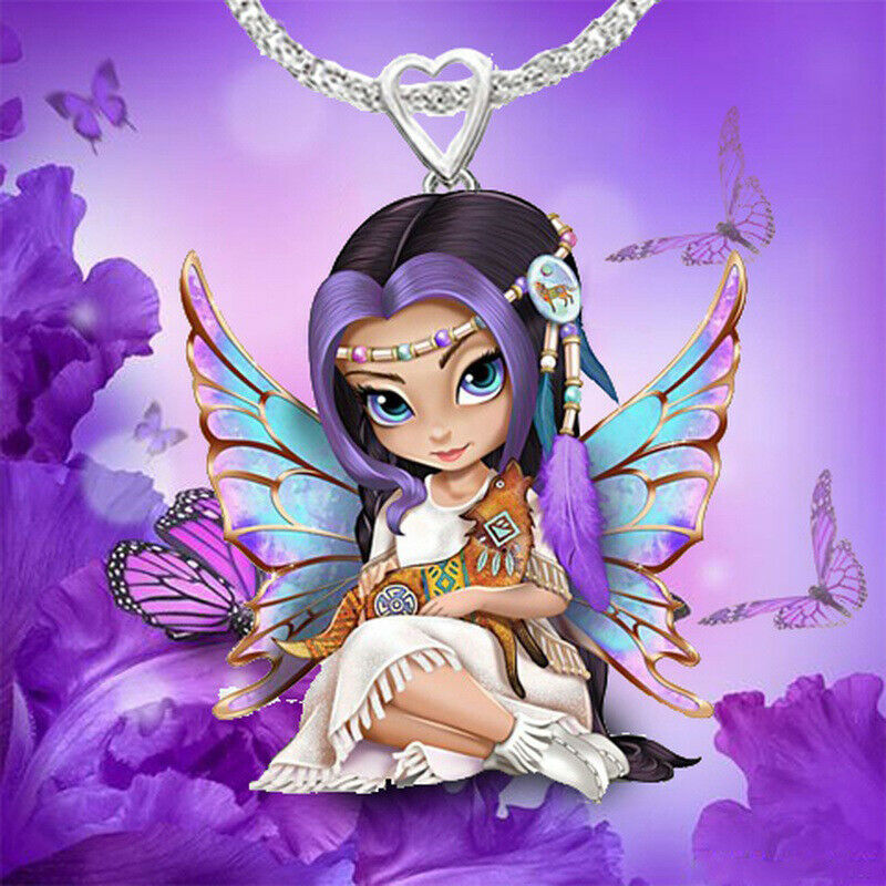 Fashion Angel Princess Crystal Peach Heart Charm Pendant Necklace Jewely .l8