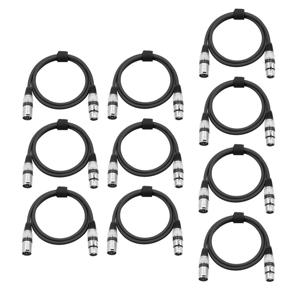10 Pieces PVC Black XLR Male To XLR Female Microphone Cable 24AWG 2m/6.56ft.