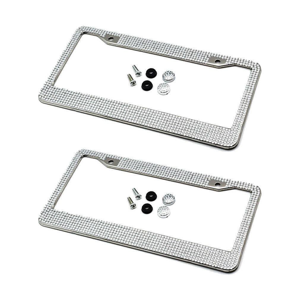 2pcs Bling Crystal License Plate Frame Motorcycle License Bracket with Screw