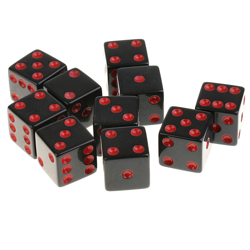 10Pcs Acrylic Dice D6 Red Dotted for  D&D Game Player