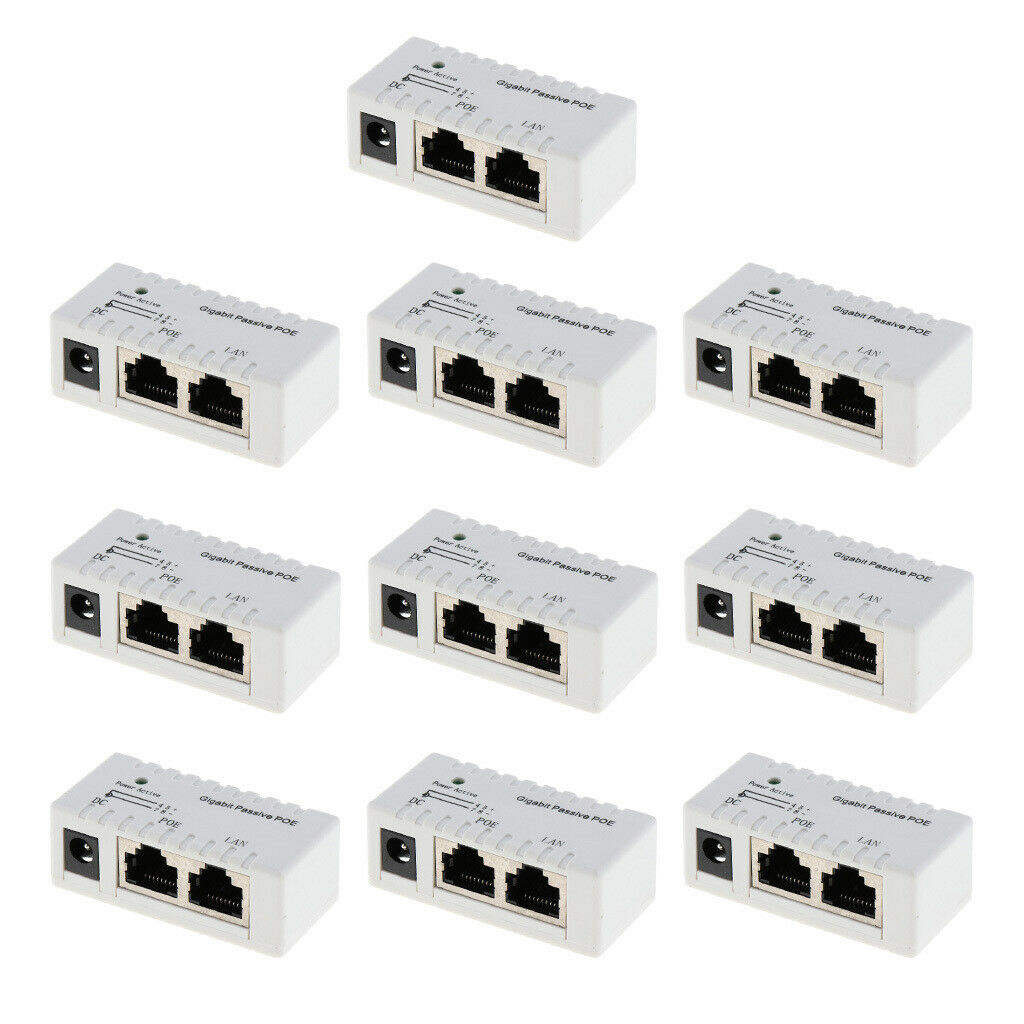 10 Pcs Passive PoE Injector Power Over Ethernet- Data To  PoE White