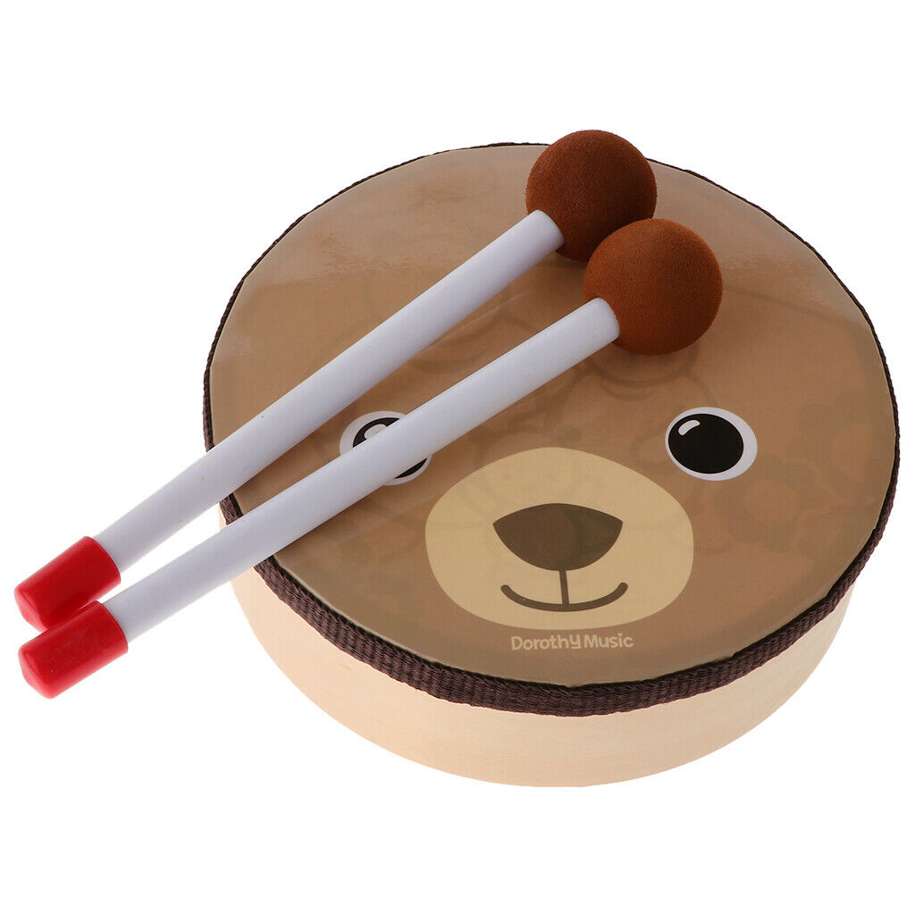 Cute Cartoon Musical Instruments Hand Drum with 2 Beaters Kids Toys Gift