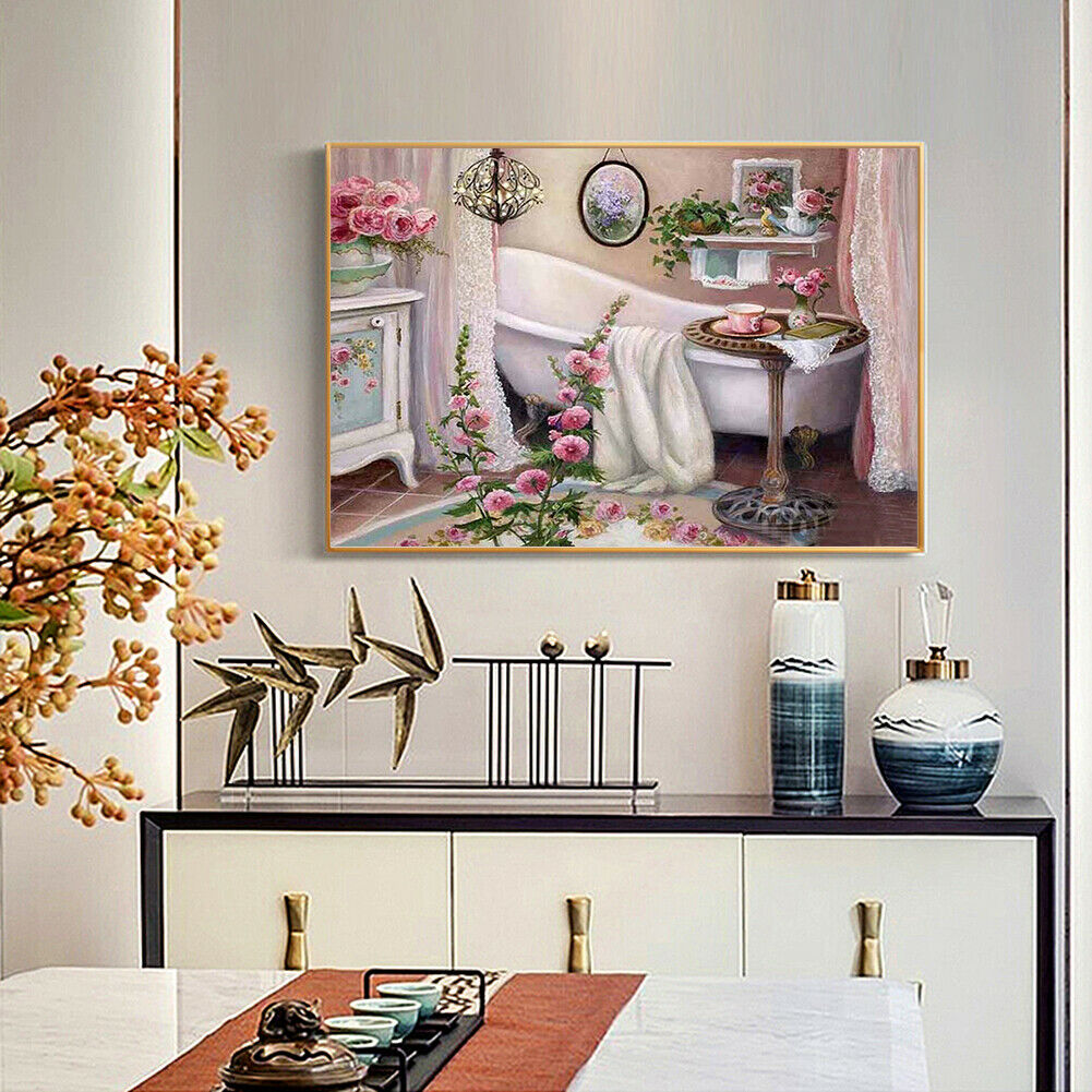5D Diamond Painting Bathroom Cross Stitch Embroidery Pictures Mosaic Kits @