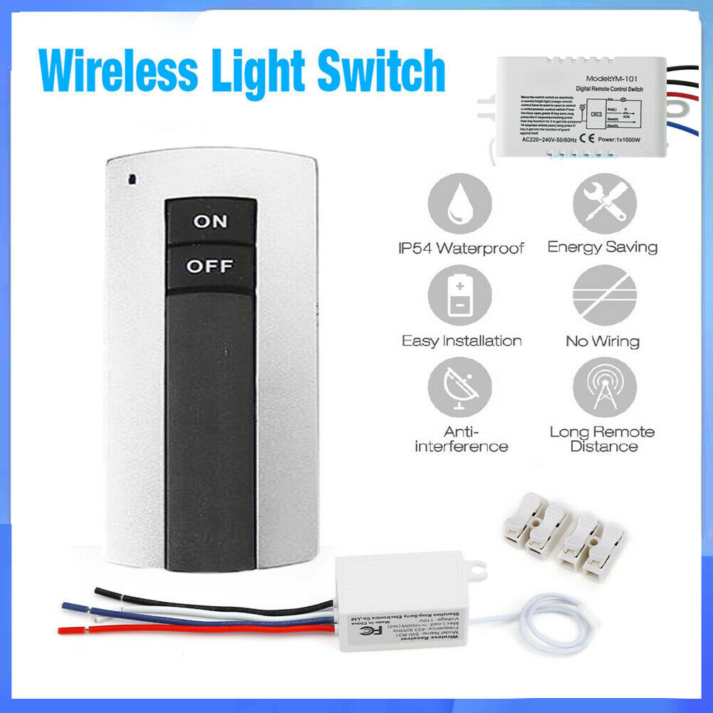Wireless Light Switch w/ Receiver for LED Lamp 220V ON/OFF RF Remote Controls US