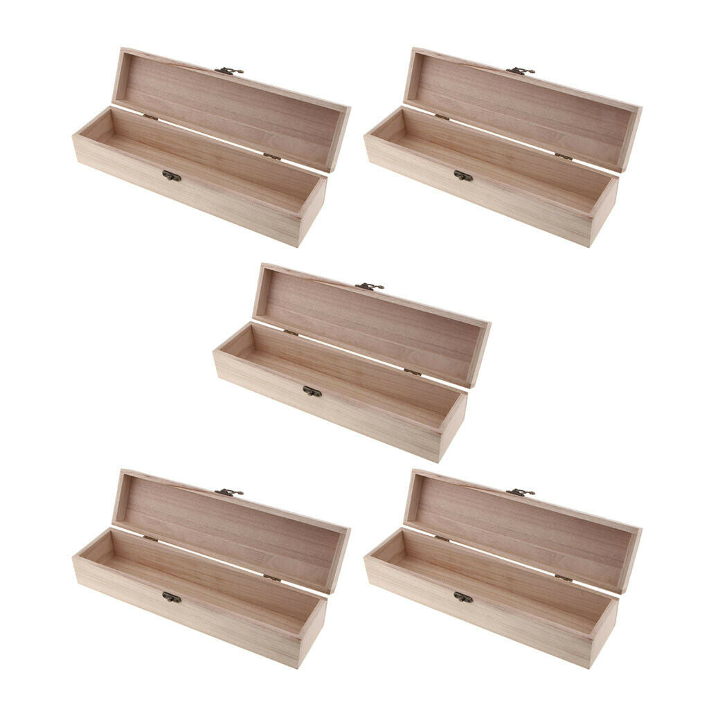 5Pack Wooden Jewelry Box, Unpainted Rectangle Storage Box Case with Hinged Lids