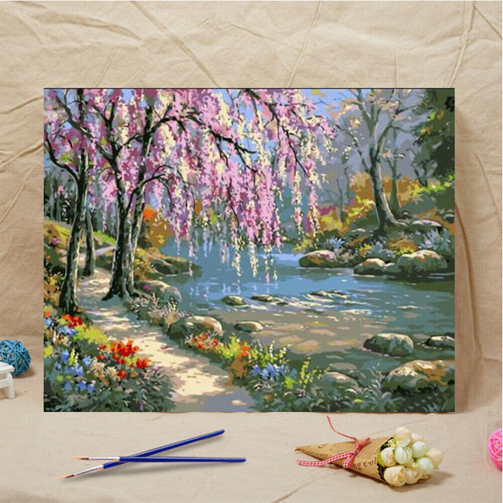 DIY Painting by Numbers Romantic Creek Oil Painting on Canvas Home Decor @
