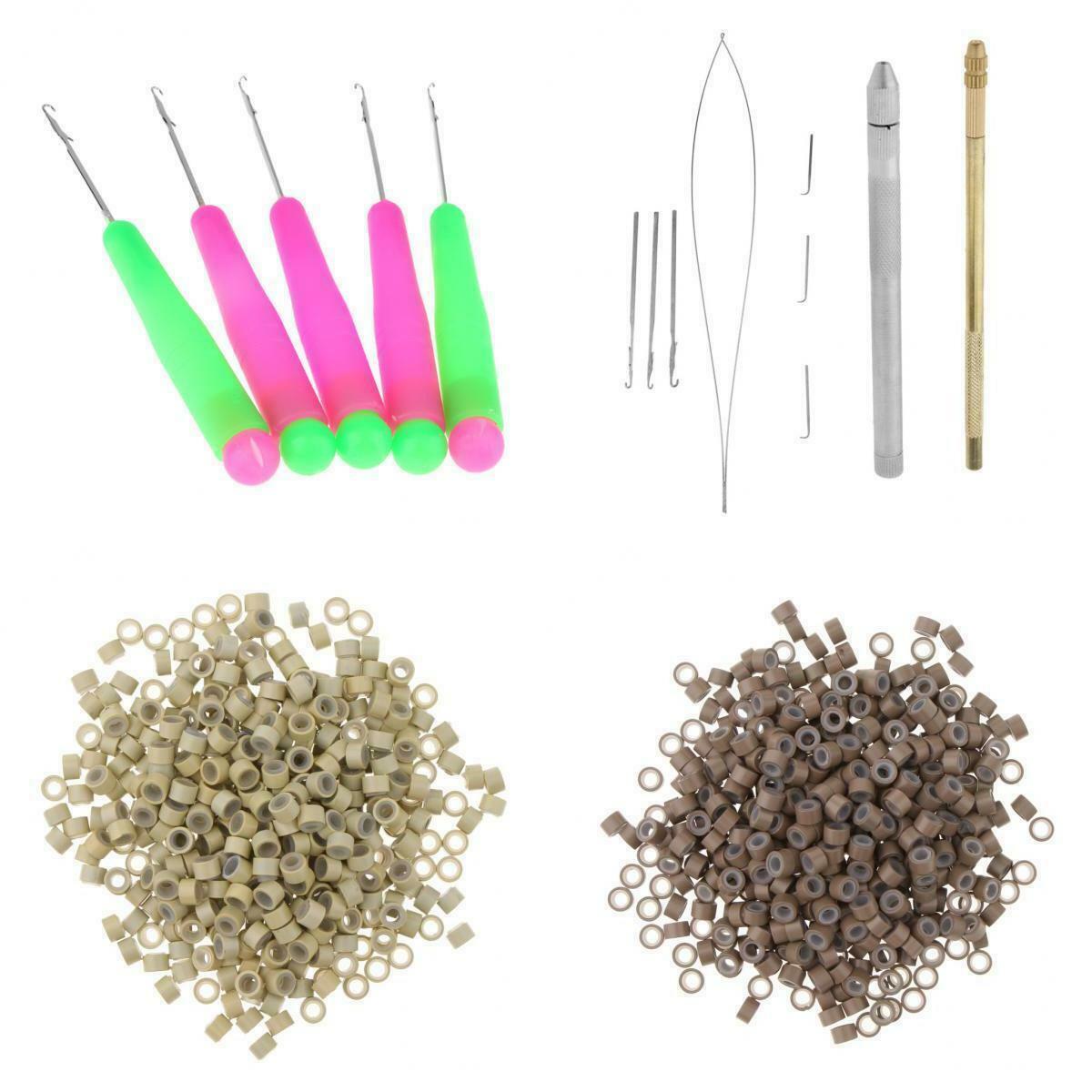 Hair Extension Tool Set Micro Rings Beads Crochet Ventilating Latch Pulling Loop