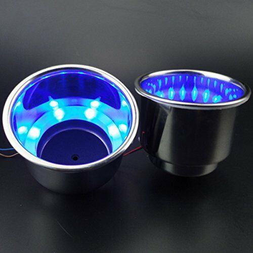 2pcs 8LED Blue Stainless Steel Cup Drink Holder Marine Boat Car Truck Camper Sea