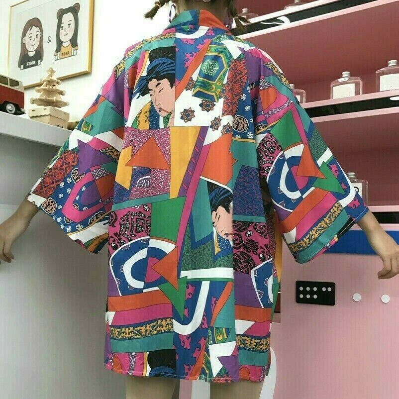 Japanese Women Kimono Jacket Coat Cardigan Outwear Top Retro Haori Harajuku
