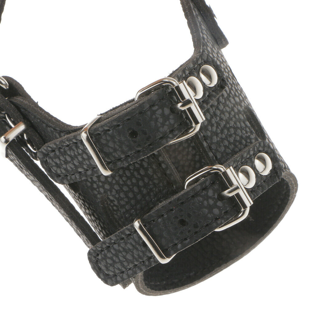 Safe Adjustable Soft Leather Dog Puppy Muzzle Basket Cage Anti-bark M Black