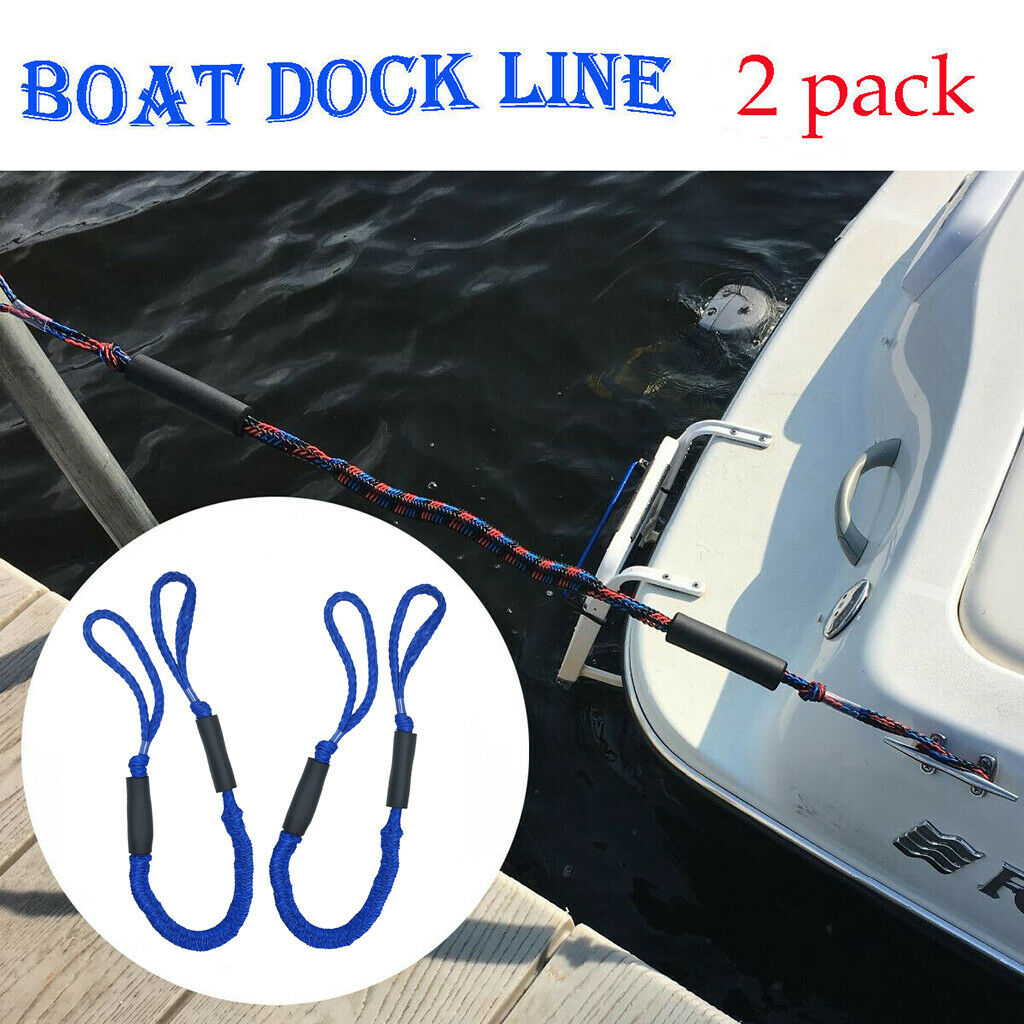2 Pack Bungee Dock 4 ft for Boat Jet Ski PWC Kayaks Anchors Tie Down Blue