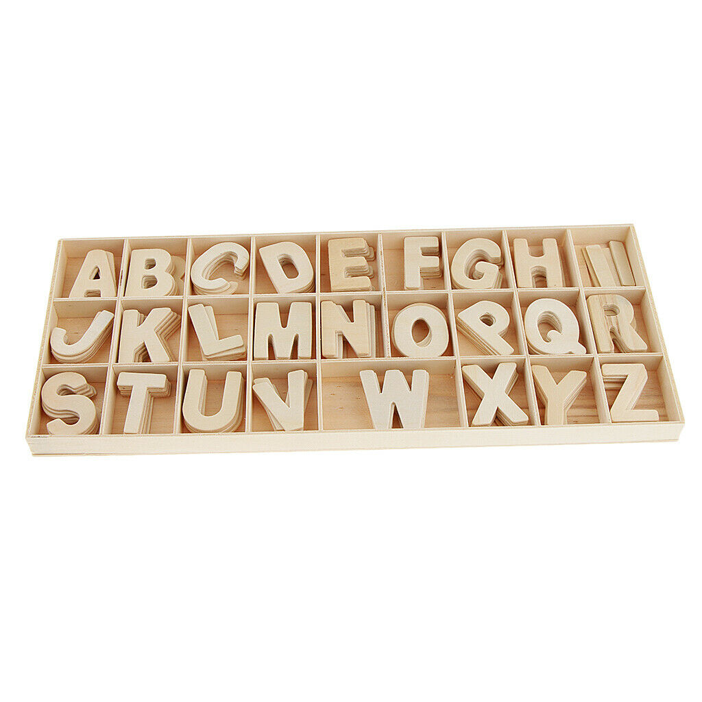 156Pcs/Set Wooden Letters with Storage Tray Unpainted Wood Alphabets Decor