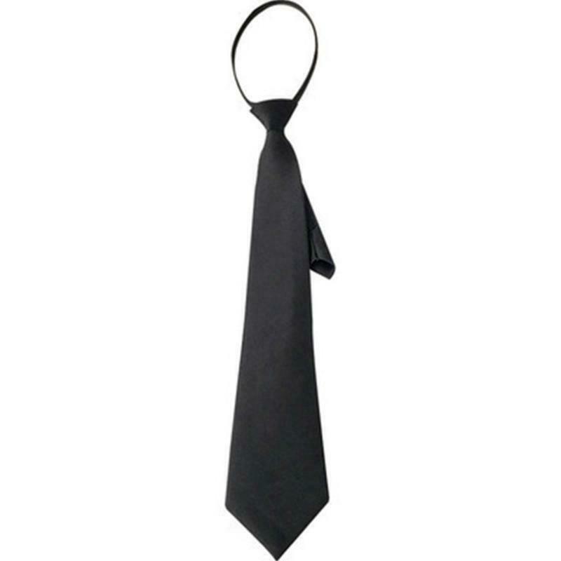 Unisex Solid Color Black Narror Pre-Tied Neck Tie with Adjustable Lazy Zipper