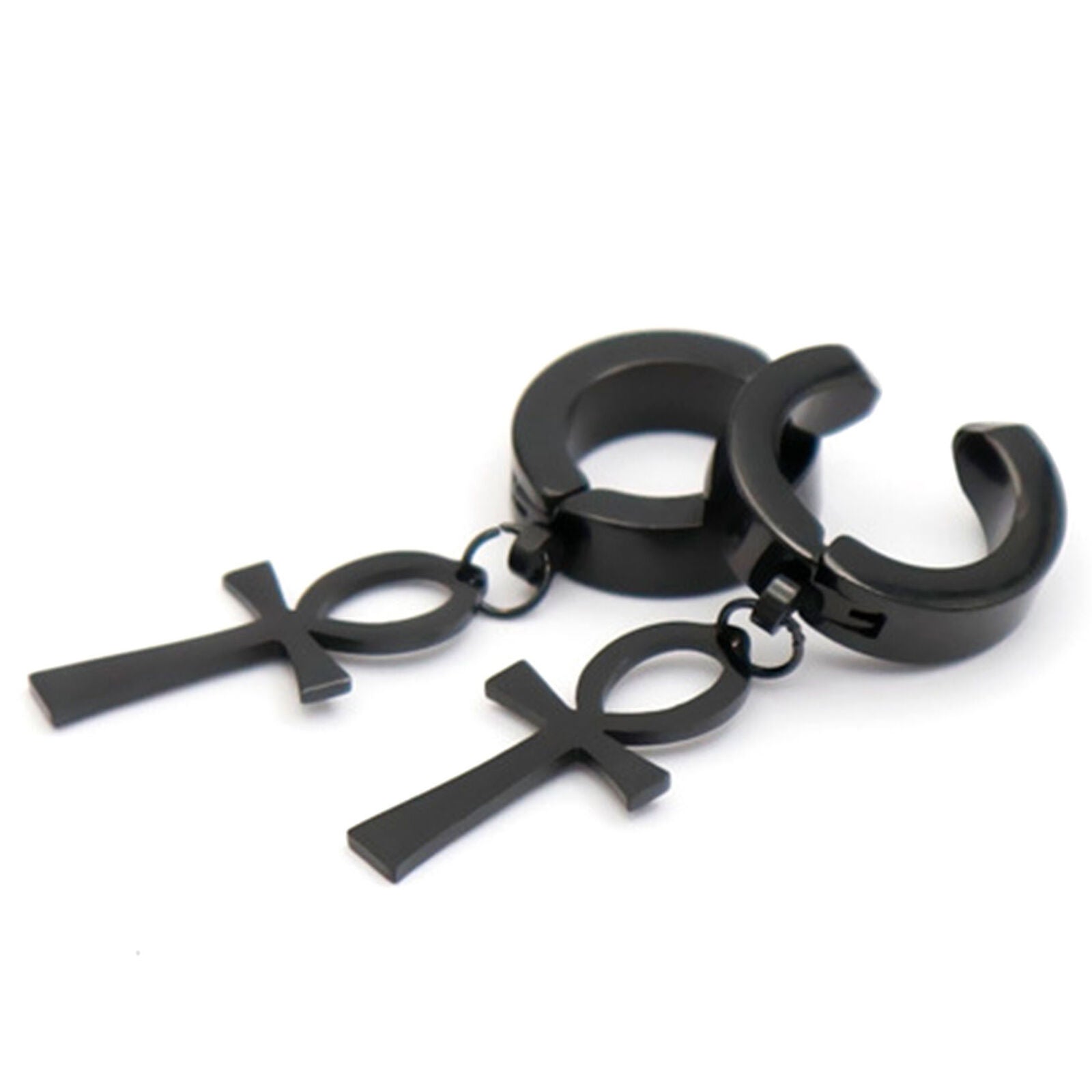 6pcs Men's Women's Stainless Steel Ankh Egypt Cross Drop Dangle Hoop Earrings