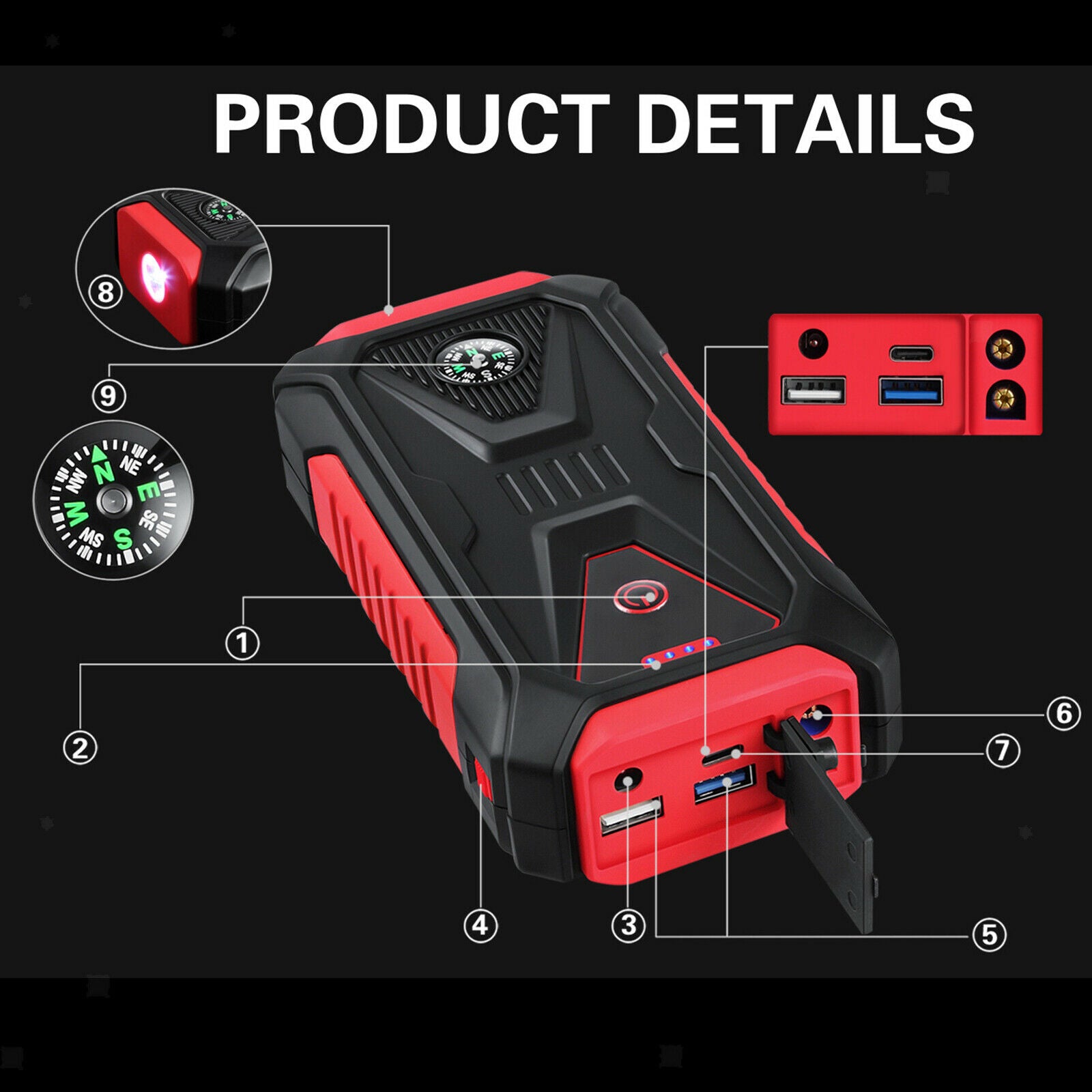 TM26 16800mAh 12V Auto Truck Car Jump Starter Power Bank Charger Rescue Pack