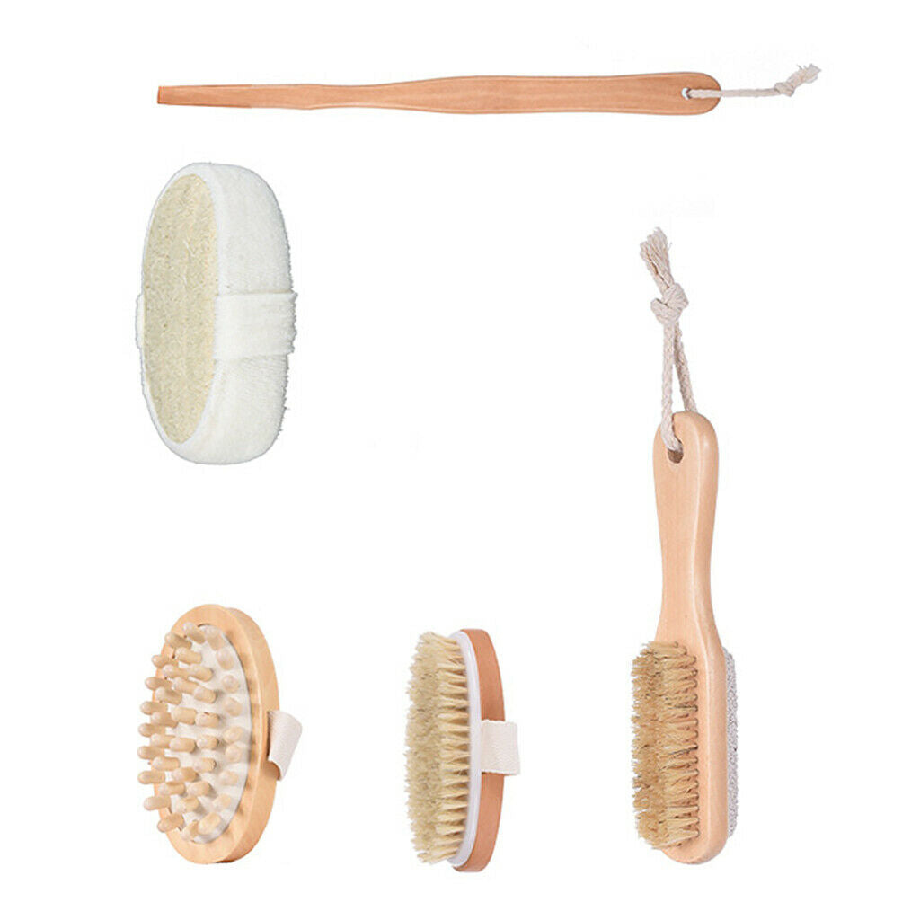 Exfoliating Bath Brush Set Natural Boar Bristle Wooden Brush Scrubber New