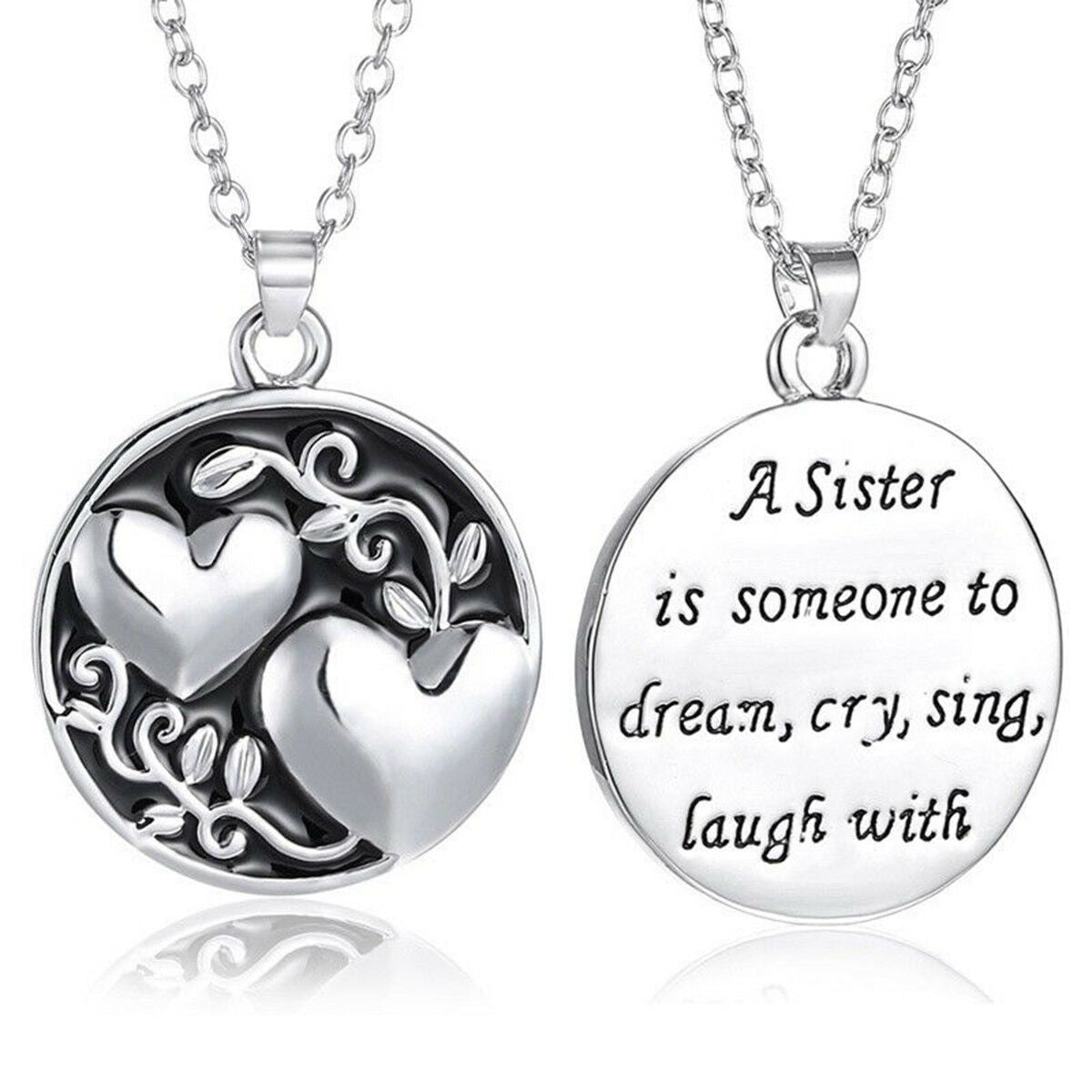 Charm Sister Crystal Reversible Pendant Chain Necklace Love Family Jewelry Gifts