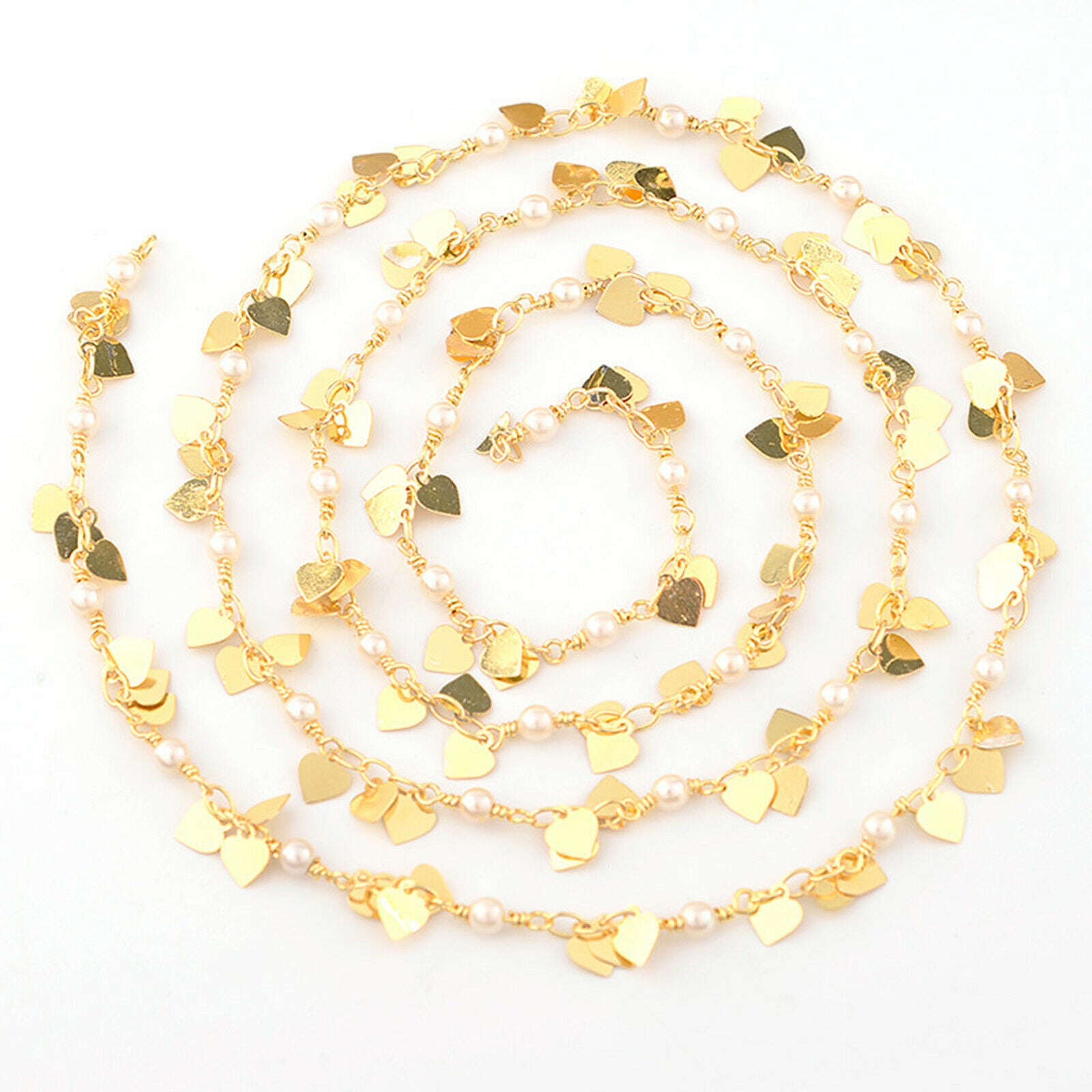 Pearls Beads Heart Charms Handmade Link Chain for