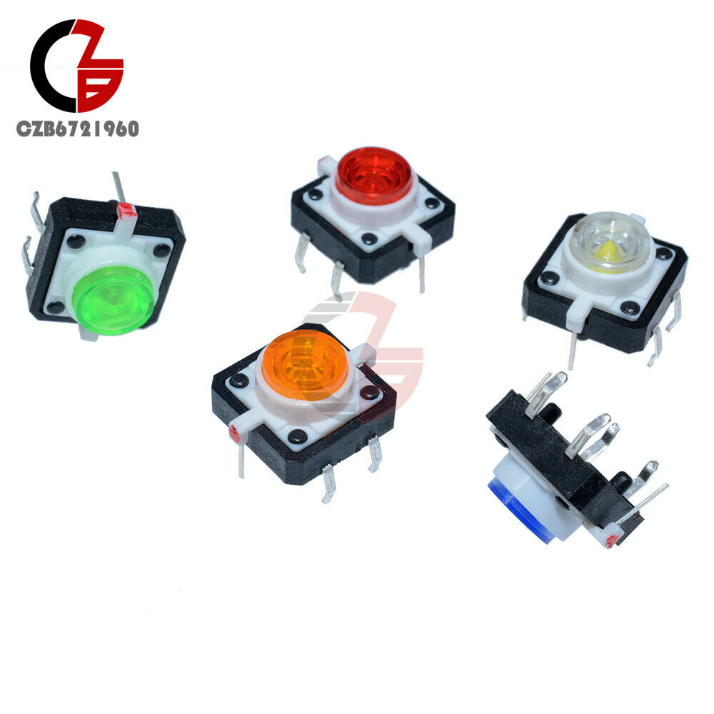 5PCS 5 Color 12X12X7.3mm Tactile Push Button Switch Momentary Tact LED