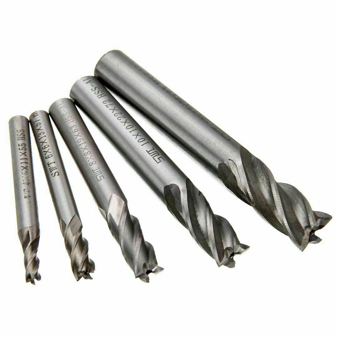 5pcs 4/6/8/10/12mm  HSS Straight Shank 4 Flute End Mill Cutter Drill Bit Tool