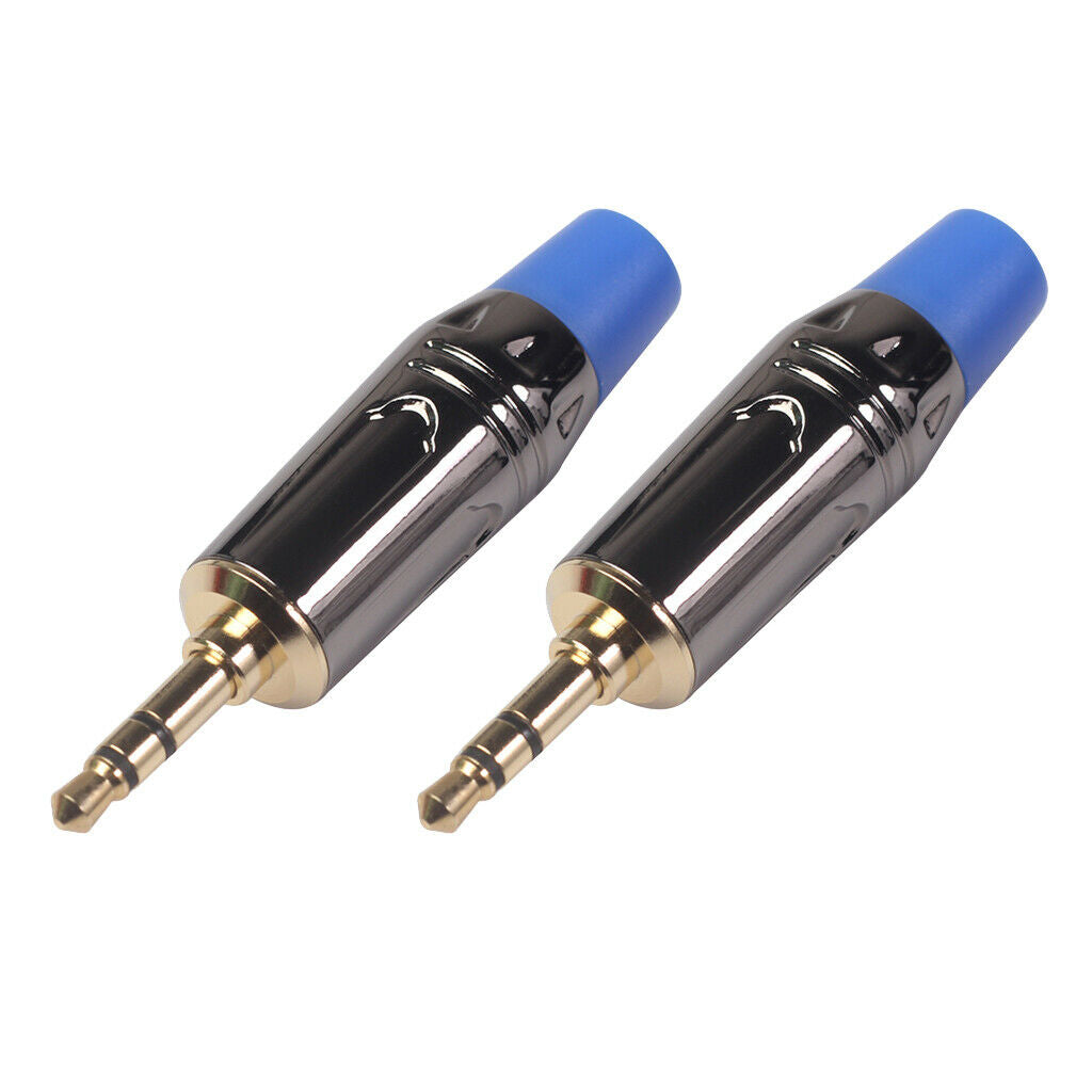2Pieces 3.5mm Stereo   Male Solder Plug DIY Earphone Audio Adapter Blue