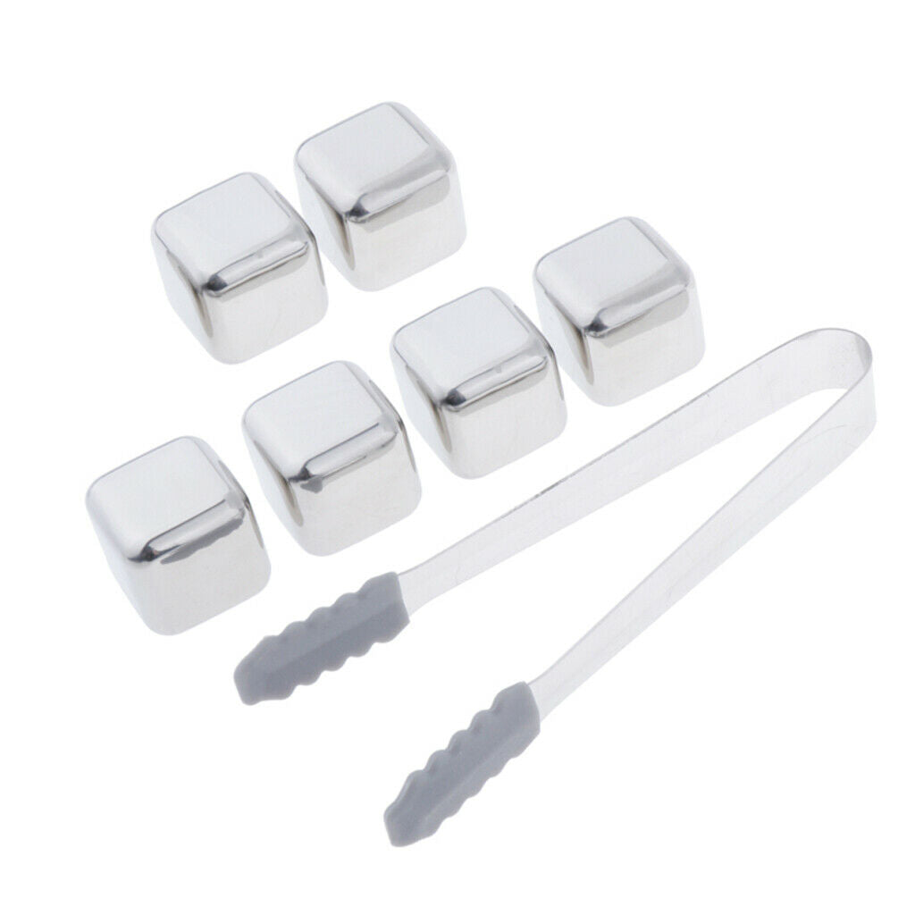 Stainless Steel Whisky Chilling Stones Bar Reusable Ice Cubes with Tong 6pcs