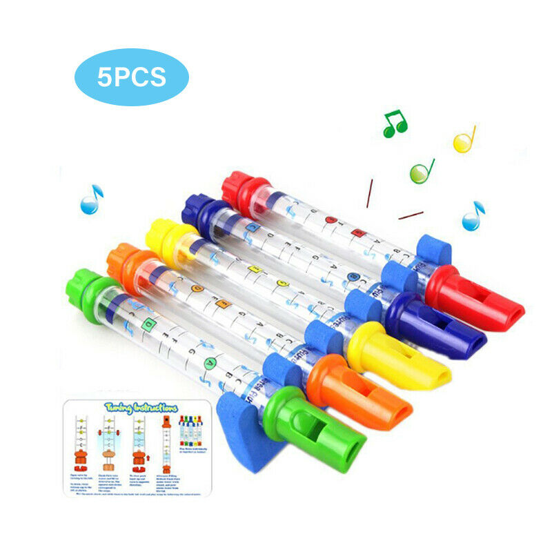 Set of 5 Water Flutes Music Song Sheets Instruments Kids Fun Children Bath  Tt