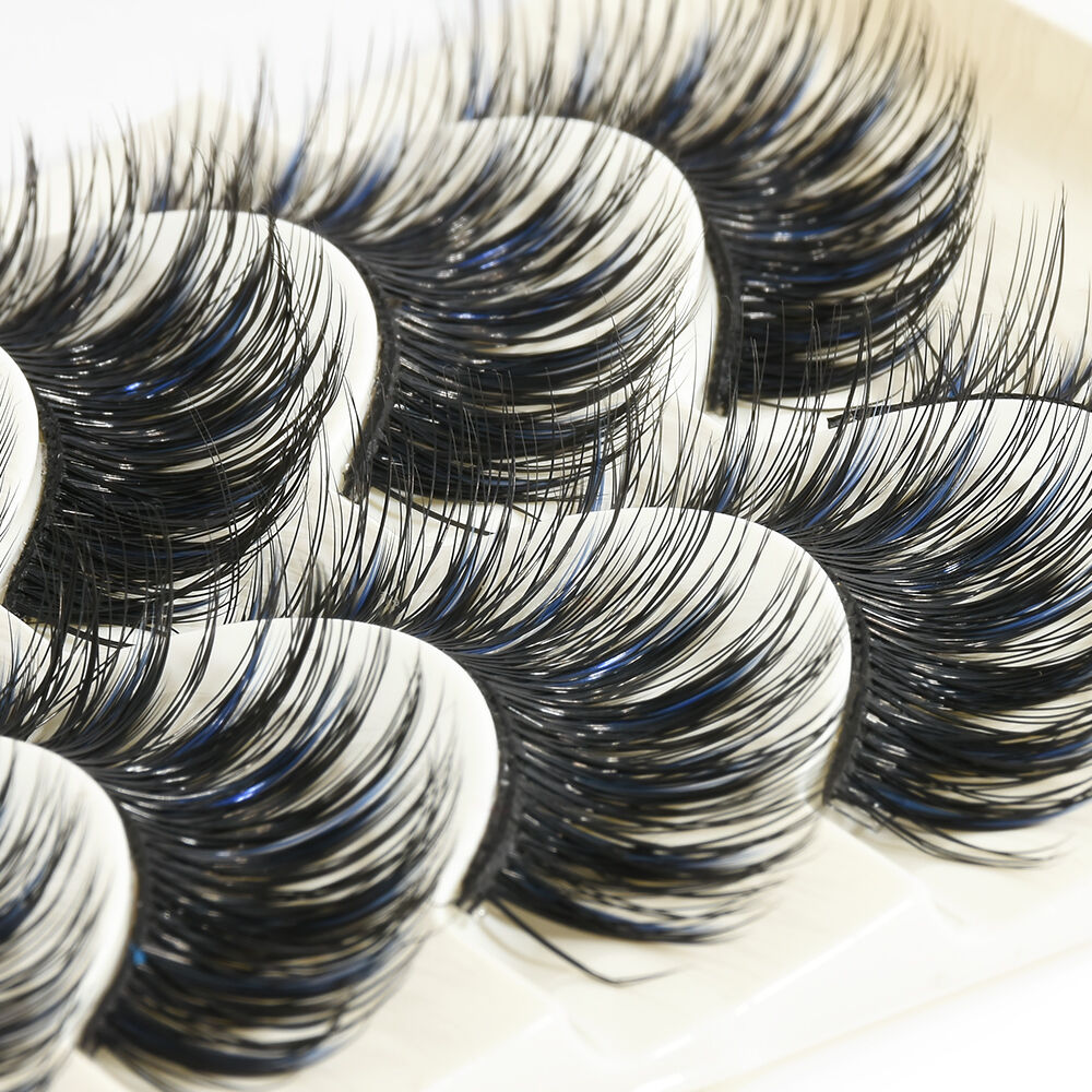 5 Pairs Sexy Blue+Black Long Thick Cross False Eyelashes Handmade eye lashes