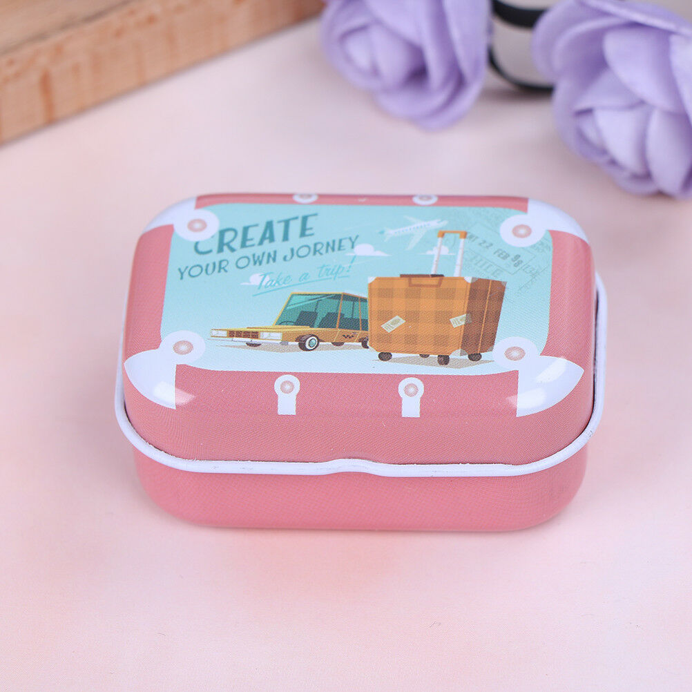 Mini tin trinket jewelry coin box tinplate storage case small rectangular-ran DD