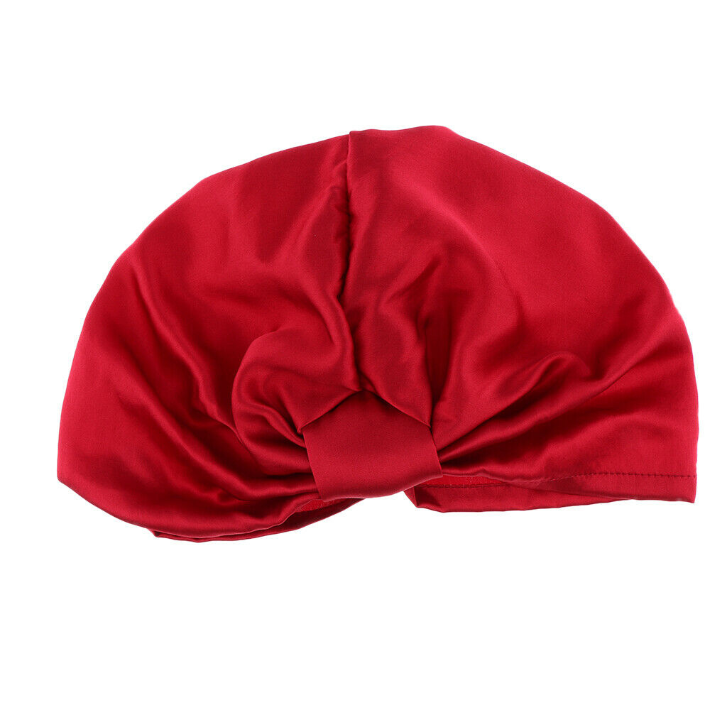 2Pcs Silky Pure Silk Elastic Breathable Knotted Sleep Hat Headwear Beanie