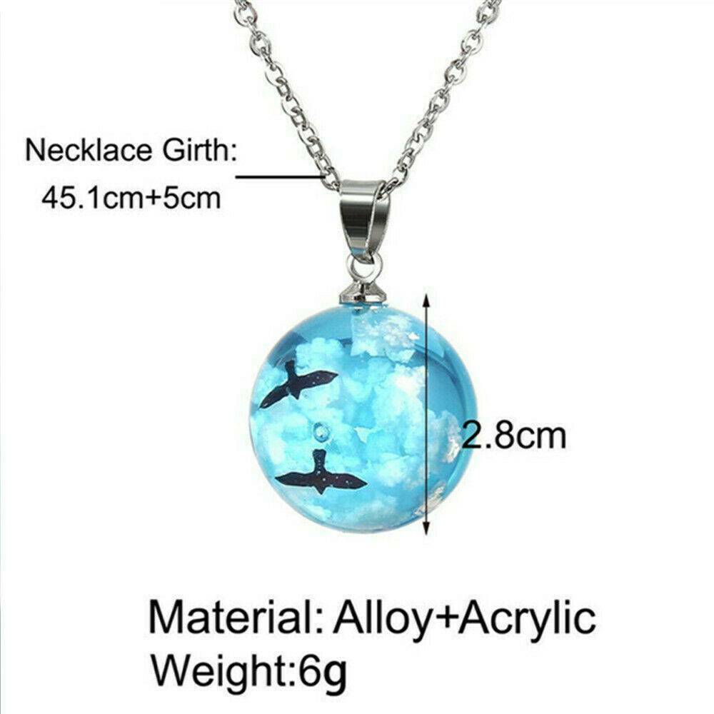 White Clouds Blue Sky Birds Glass Ball Pendant Necklace Terrarium Fashion Gifts.