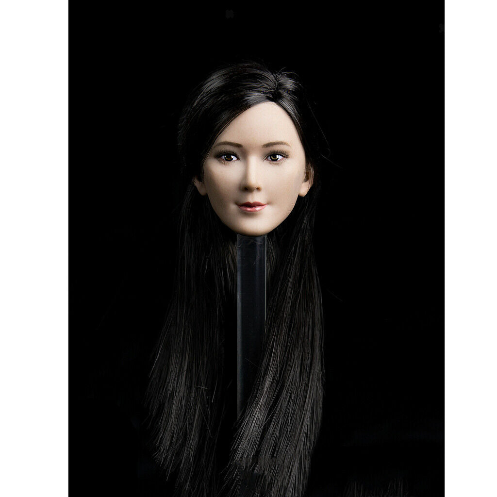 1/6 Scale Asian Girl Customized Head Sculpt for 12 inch Female Body, Long Black