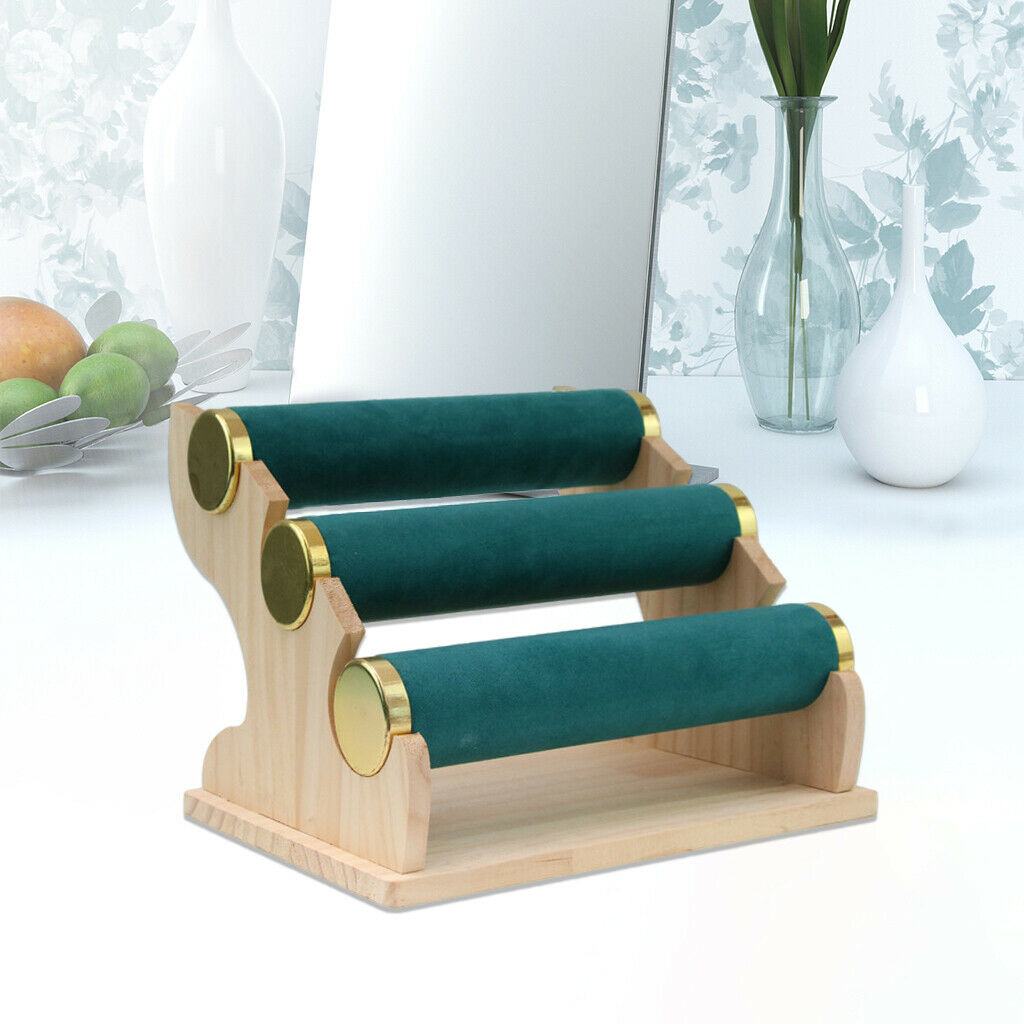 3 Tiers Jewelry Stand Bracelet Holder Velvet Watch Display Organizer  Green