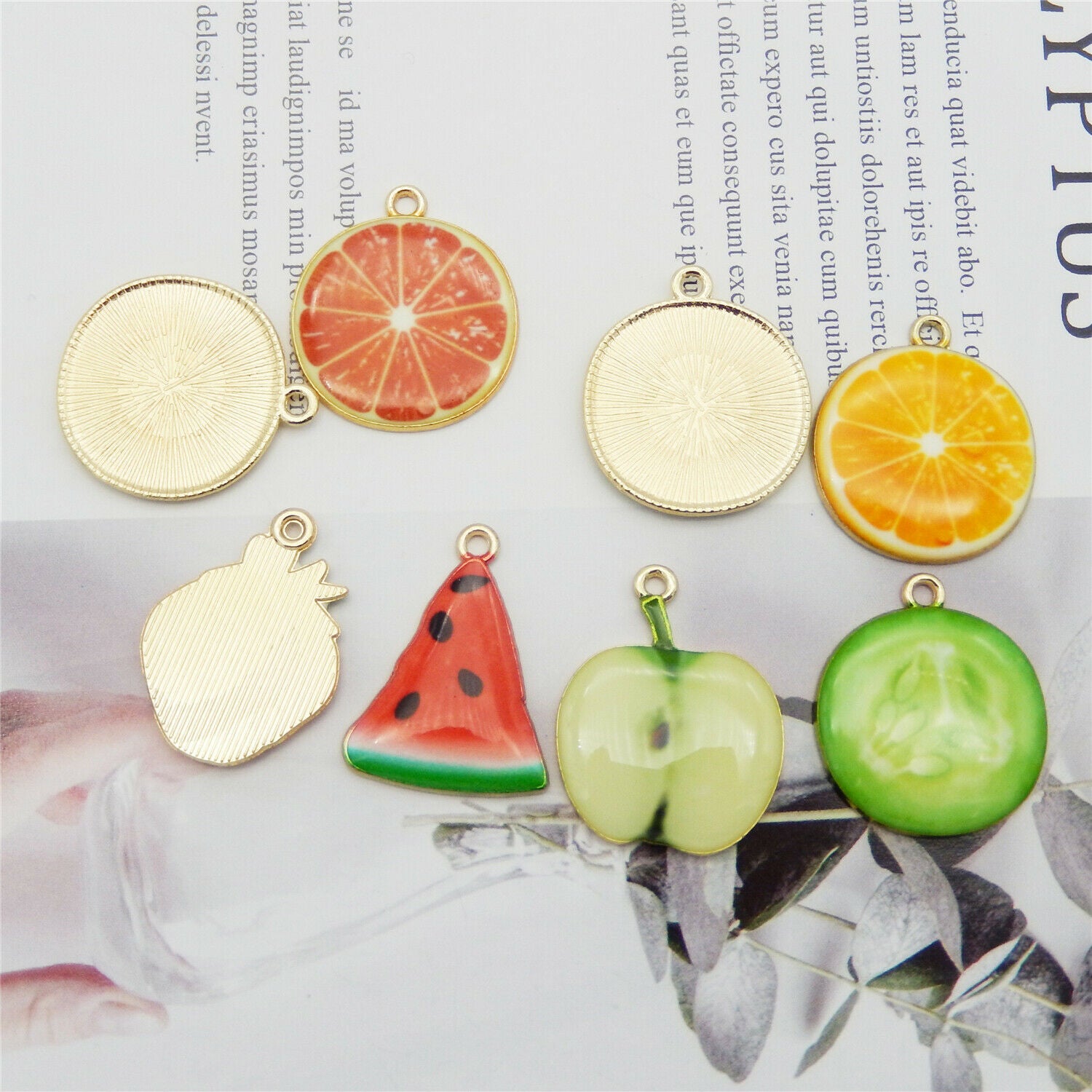 16 Mix Enamel Plated Fruit Slice Alloy Charm Pendant Dangle DIY Jewelry Crafts