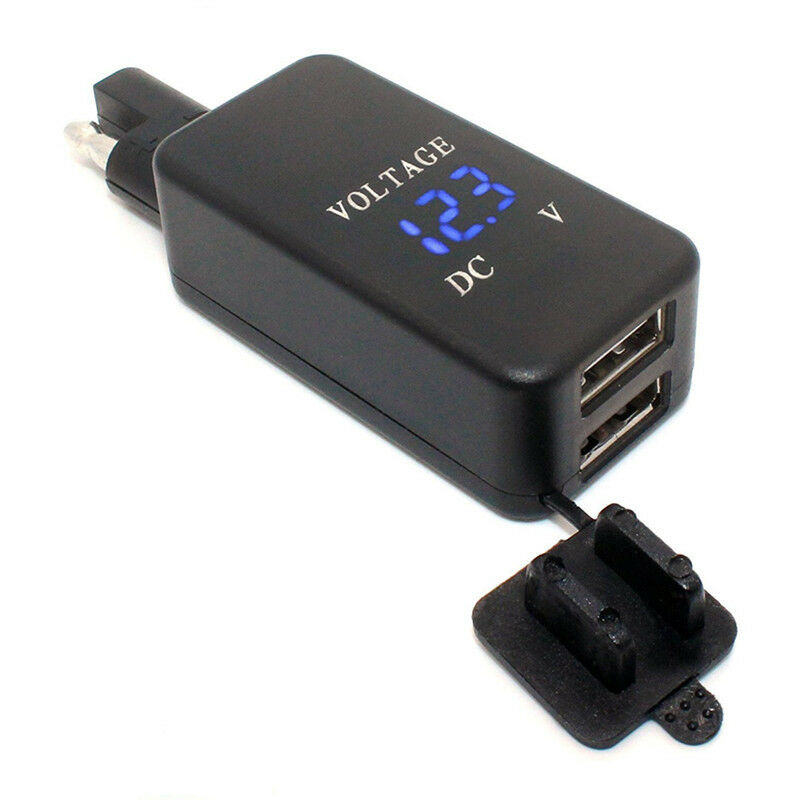 12 Motorcycle Handlebar Blue LED Dual USB Charger Voltmeter Plug Socket