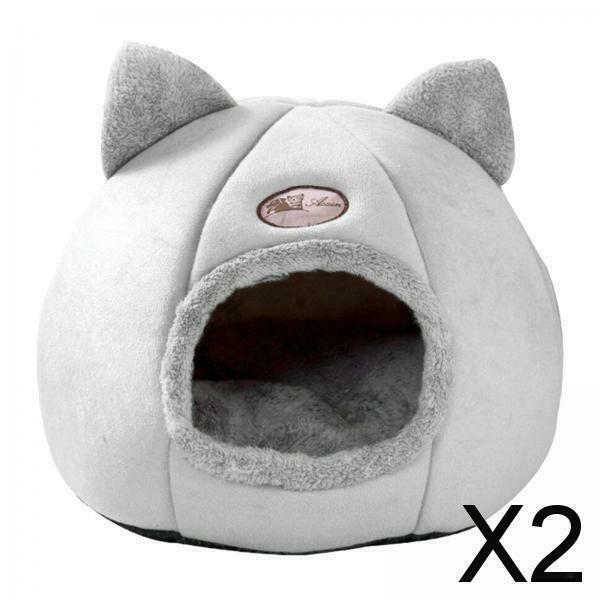 2X Pet Nest Dog Cat Bed Puppy Warm Cushion Sleeping Cave Kennel Canopy L 36CM