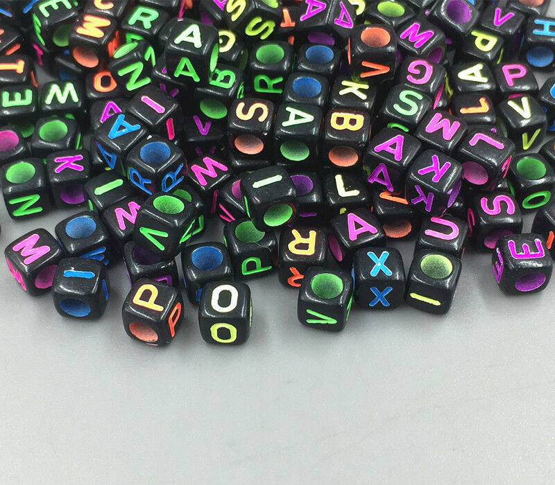 100pcs Mix-color Cubic Acrylic Letter/ Alphabet crafts Beaded Spacer Beads 6x6mm