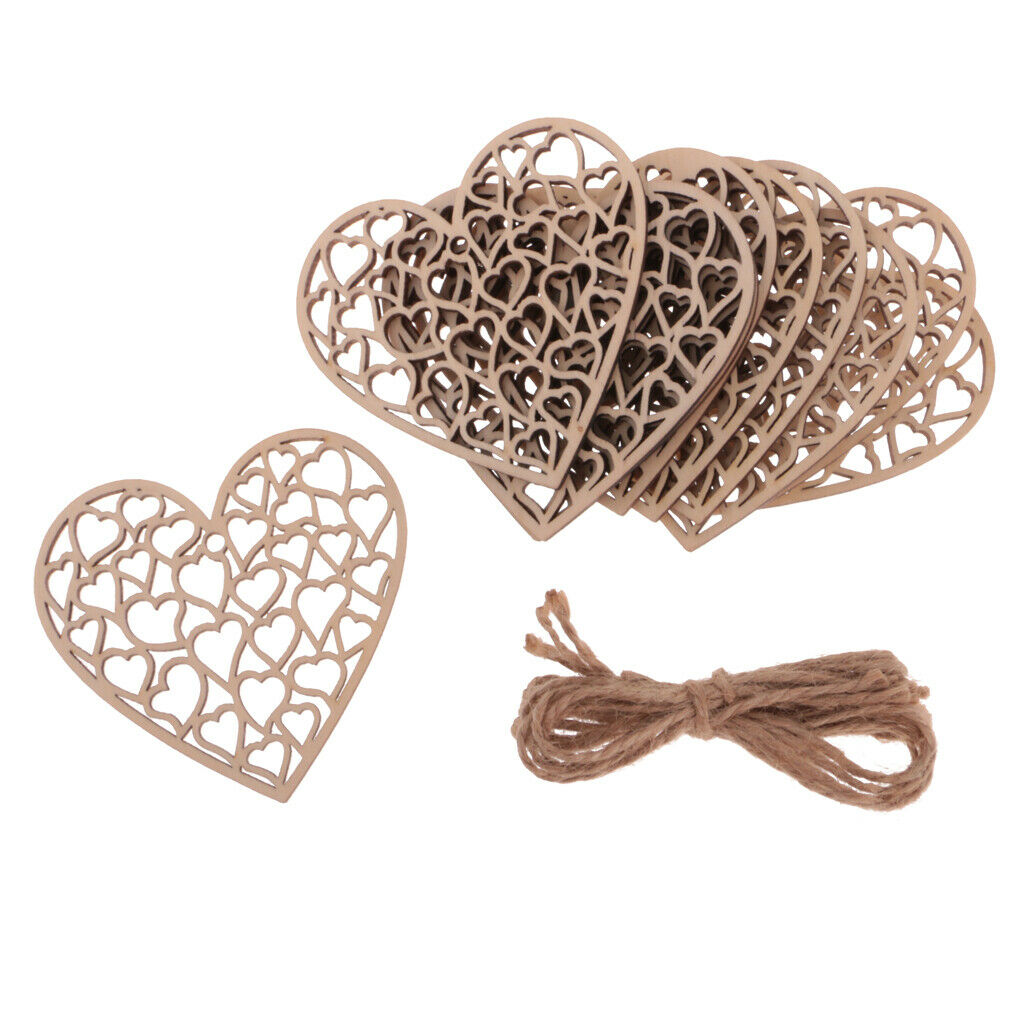 10Pcs Retro Wood Hanging Hearts Hollow Hearts Chic Shabby Wedding Home Decor