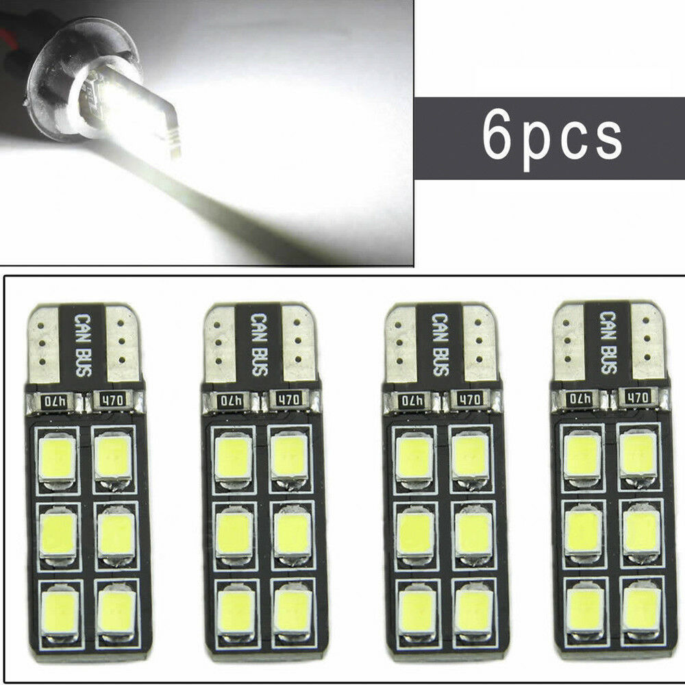 6PCS T10 194 168 2835 12LED Canbus Error Free Width Door Map Light Bulb White C8