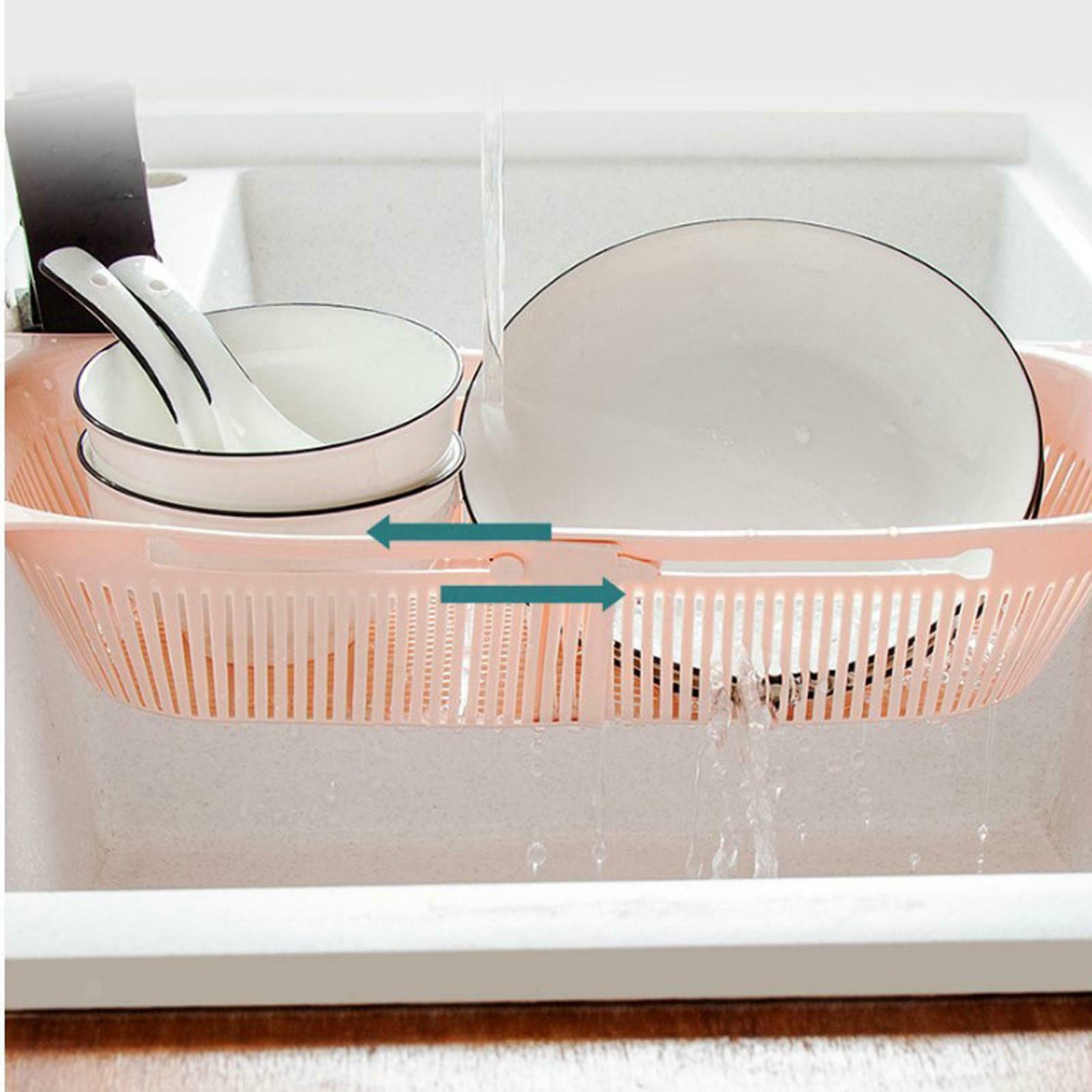 Over The Sink Colander Strainer Basket Wash Vegetable Fruit Extendable Pink