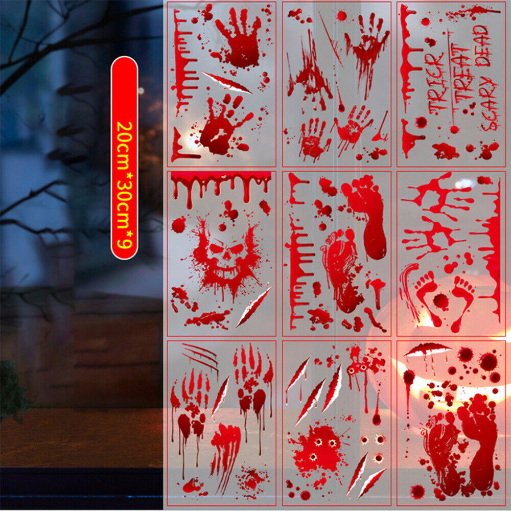 9Pcs Horrible Bloody Halloween Handprint Static Stickers Wall Window Door Decals